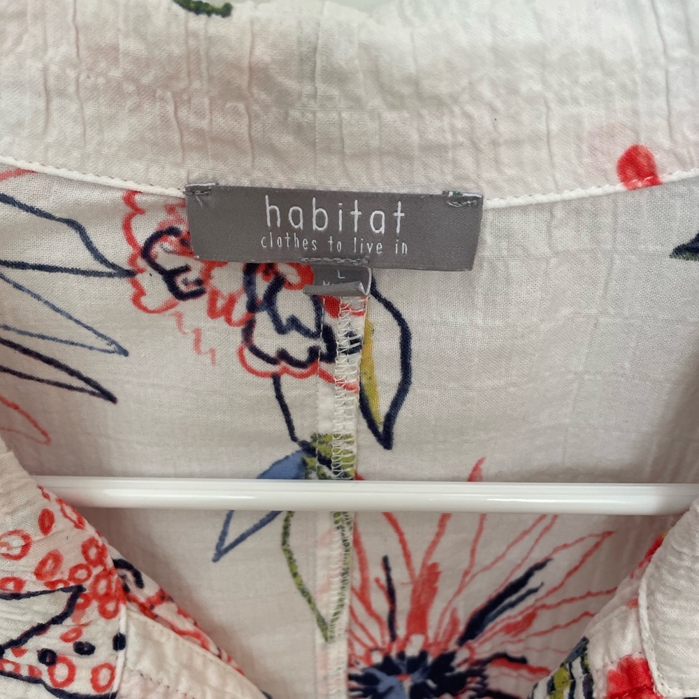 Habitat large floral button down shirt blouse tunic white orange blue - Picture 5 of 11